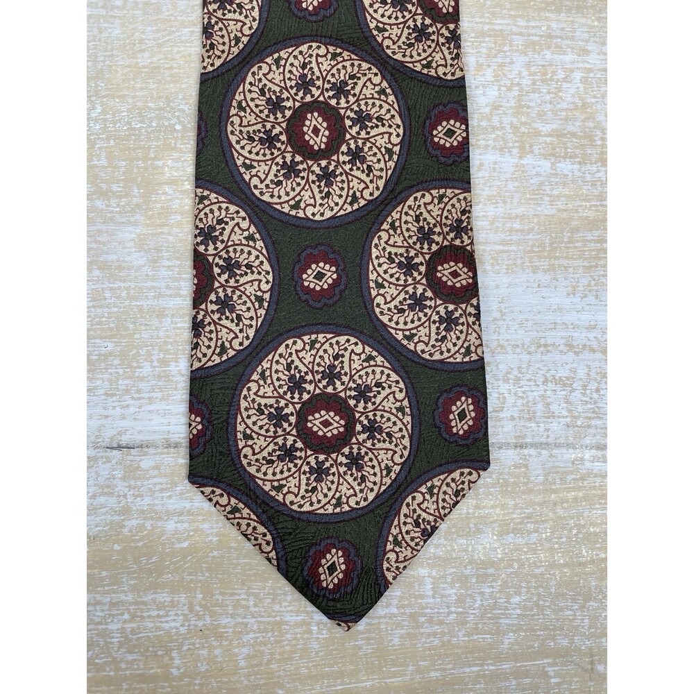 Christian Dior Monsieur Mens Silk Tie Green Gold Medallion Paisley 56"x4" Italy